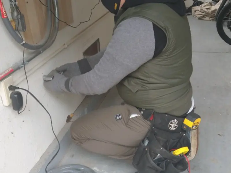 Electrician performing outlet wiring in a Ottawa garage